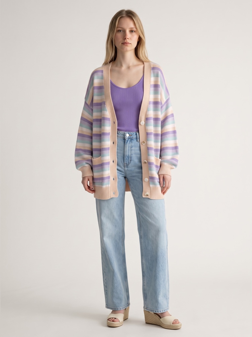 Le Lis Pastel Striped Cardigan